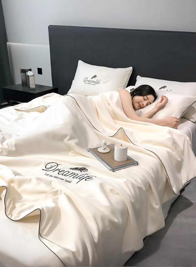 Silk Summer Blanket with Lace Trim, Temperature Control & Washable - Image 1